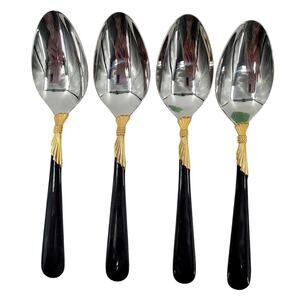 Yamazaki 18/8 Stainless LINDI Black Handle GOLD‎ Accent Vintage 4 Teaspoons